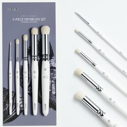 ARTIFY Drybrush Set of 5 Sizes: Expert Series Dry Brush for Effortless Miniature, Model, Ceramics, Citadel Painting - Hobby Detail Small Acrylic Oil - WoodArtSupply