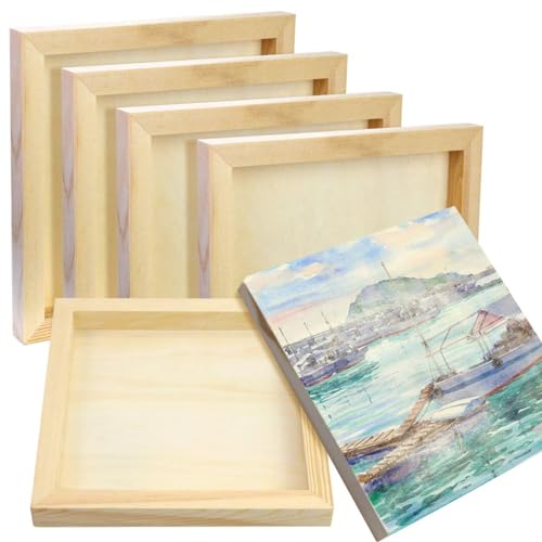 Fireboomoon 6 Pack Square Wood Panels,Unfinished Blank Wooden Canvas Cradled Painting Panel Boards for Craft,Drawing,Painting,Pouring,Wood Burning(8"