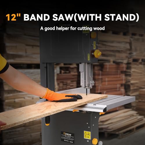 Hoteche 12-Inch Band Saw 7-Amp Two-Speed Benchtop with Stand for Woodworking and Metal Cutting, 1HP Hoteche