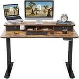 FEZIBO 48 x 24 Inch Height Adjustable Electric Standing Desk with Double Drawer, Stand Up Desk with Storage Shelf, Sit Stand Desk, Rustic Brown FEZIBO