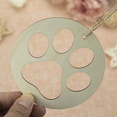 JANOU 20pcs Paw Shaped Wood DIY Craft Cutouts Dog Cat Claws Unfinished Wood Pet Paw Wooden Embellishments Gift Tags Ornaments Decoration, 4 in