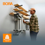BORA Wood Organizer and Lumber Storage Metal Rack with 4-level Wall Mount - Indoor and Outdoor Use, White & Gray - PBR-0420 Bora