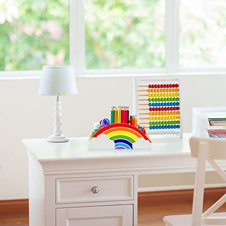 GAMENOTE Wooden Pen Holder & Pencil Holders - Rainbow Supply Caddy Phone Holder Desk Organizer for Office Supplies Makeup Brush Classroom GAMENOTE