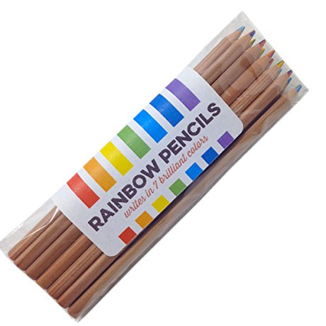 Rainbow Pencils - Triangular Shape Easy to Grip with 7 Colors in 1 Pencil - Natural Cedar - Will Not Crumble (Bundle of 12) Writes in a rainbow of Stubby Pencil Studio