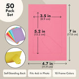 Juvale 50 Pack Colorful 4x6 Paper Picture Frames, Cardboard Photo Easels for DIY, Classroom Crafts, 10 Rainbow Colors Juvale