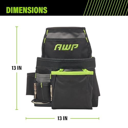 AWP TrapJaw Carpenter Tool Pouch | Tiered 9 Pocket Design with Steel Hammer Loop | Black AWP