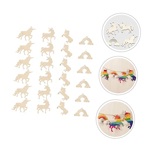 Unfinished Wood Cutouts for Crafts, Rainbow Clouds (4.5 x 2.2 in, 24 Pieces)