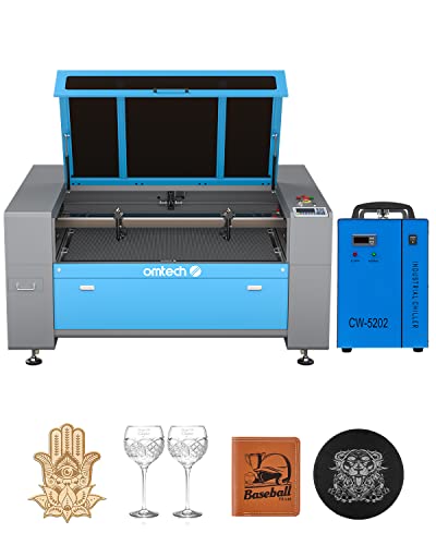 OMTech 130W CO2 Laser Engraver with Water Chiller, 35"x50" Laser Engraving Cutting Etching Machine with Dual Laser Heads Autolift 3 Way Pass Air