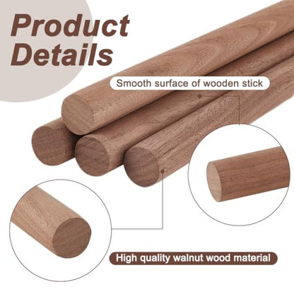 OLYCRAFT 4 Pcs Walnut Dowel Rods 15.7 inch Long Wood Sticks 0.7 inch Diameter Unfinished Round Sticks Wooden Carving Blocks Round Wooden Sticks for