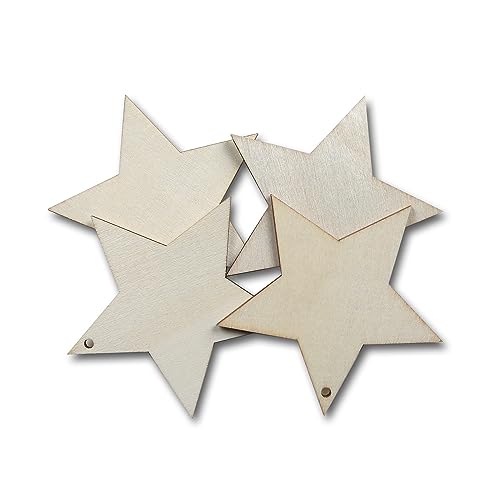 Meetppy 50 Pieces 3.13 Inch Stars Shape Unfinished Wood Cutouts Crafts Blank Natural Wood Hanging Ornaments with Twines for DIY Crafts Home - WoodArtSupply