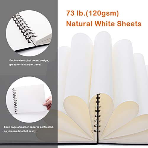 EBIVEN 9"x12" Marker Paper Sketchbook, 120 GSM/73 lb Markers Drawing Papers, 60 Sheets Hardcover Spiral Bound Sketch Book for Drawing, Sketching, EBIVEN
