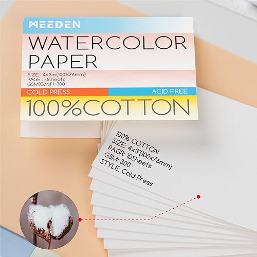 MEEDEN 100% Cotton Watercolor Paper, 5x7 inch Watercolor Paper Pad, Watercolor Paper Block, Cold Pressed, 20 Sheets (140lb/300gsm), Size: 5 x 7, White