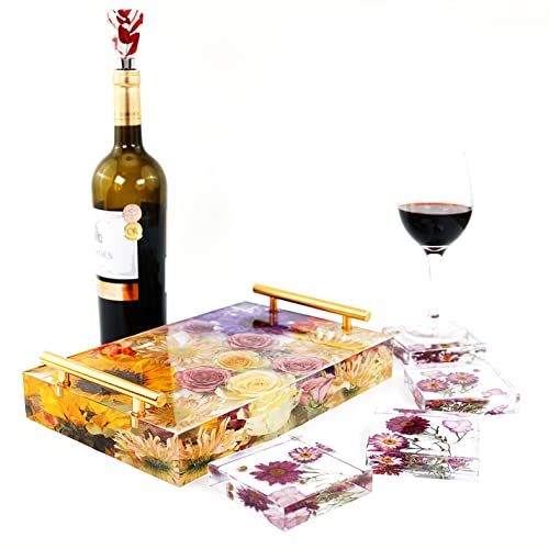 JEYUQAXY Large Silicone Tray Molds for Resin, 13.5"X9.5" Deep Rectangle Epoxy Tray Molds with 4pcs Gold & Silver Handles, Resin Table Mold for River JEYUQAXY