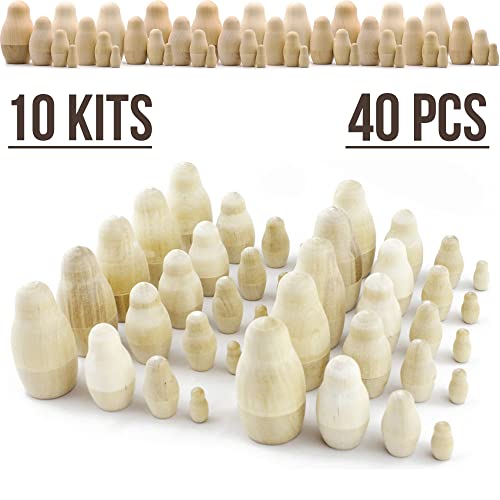 AEVVV Unpainted Blank Russian Nesting Dolls Lot of 10 Sets by 4 pcs - DIY Russian Nesting Dolls to Paint - DIY Blank Doll Wooden AEVVV