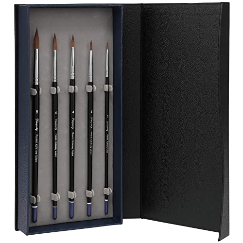 Rhapsody Kolinsky Watercolor Brush Set of 5, Various Watercolor Brush Sizes - WoodArtSupply