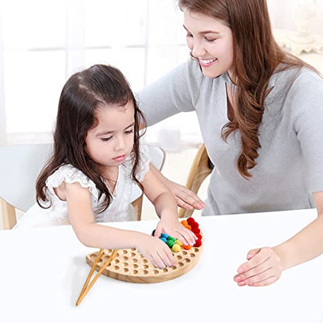 ibwaae Wooden Peg Board Beads Game Color Sorting Toys Counting Matching Game Bead Counting Fine Motor Skill Montessori Toys for Toddlers (Rainbow) ibwaae