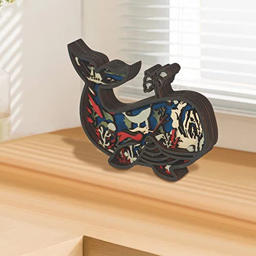 3D Wooden Whale Decor - Rustic Ocean Animal Craft for Home and Office CmayAlgc