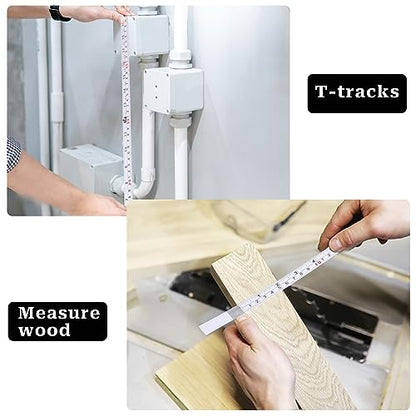 2 Pack Measure Tape with Adhesive Backing,39'' Left to Right Metal Self-Adhesive Measuring Tape Sticky Measure Tape Double Scale Sticky Tape Measure