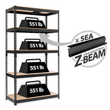 HOMEDANT Z-beam 5-Tier Laminated Heavy Duty Metal Shelving Unit Adjustable Garage Storage Utility Rack Shelves Organization Multipurpose Shelf HOMEDANT