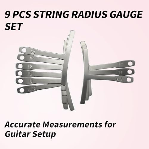 9 Pcs Guitar Radius Gauge Set String Gauges and Fretboard Luthier Tools for Guitar Repair Bass Music Tool Kit with Understring Radius Gauge BRBASAP