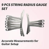 9 Pcs Guitar Radius Gauge Set String Gauges and Fretboard Luthier Tools for Guitar Repair Bass Music Tool Kit with Understring Radius Gauge BRBASAP