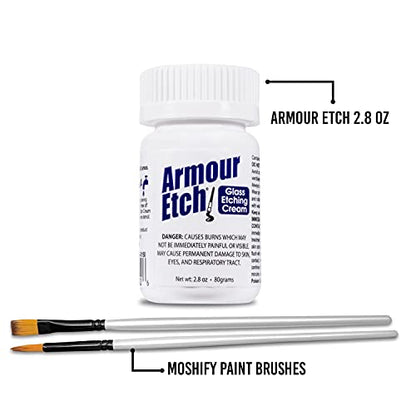 Armour Etch Glass Etching Cream - Starter 2.8oz Size - Bundled with Moshify Application Brushes - WoodArtSupply