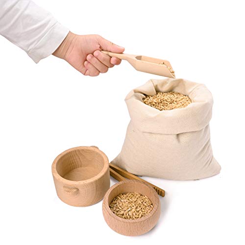 MONT PLEASANT Montessori Toys Sensory Bin Toys for 1 Year Old Toddlers, 11pcs Wooden Waldorf Toys Wooden Scoops and Tongs for Transfer Work and Fine MONT PLEASANT