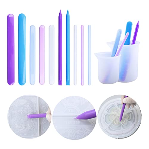Nonstick Reusable Silicone Stir Sticks Measuring Cups Tool Kit for Epoxy Resin Casting Molds Round Stirring Rod Jewelry Measuring Cup Tool SYlive