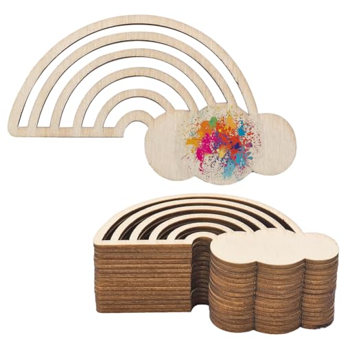 GORGECRAFT 30PCS Rainbow Wood Cutout Unfinished Wooden Unfinished DIY Crafts Hanging Ornaments Cloud Discs Slices for Home DIY Projects Wedding - WoodArtSupply