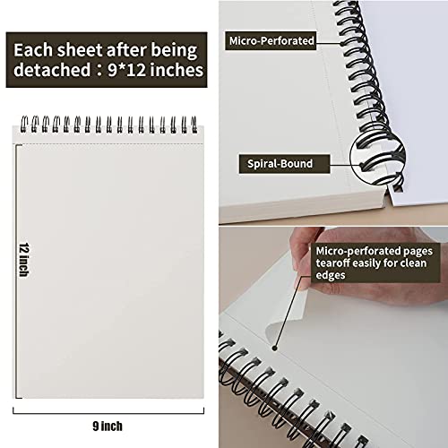 9" x 12" Sketch Book, Top Spiral Bound Sketch Pad, 2 Packs 100-Sheets Each (68lb/100gsm), Acid Free Art Sketchbook Artistic Drawing Painting Writing - WoodArtSupply