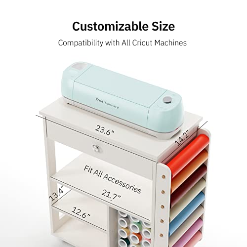 Crafit Organization and Storage Cart Compatible with Cricut Machine, Rolling Craft Organizer with Vinyl Roll Holder, Crafting Cabinet Table Crafit