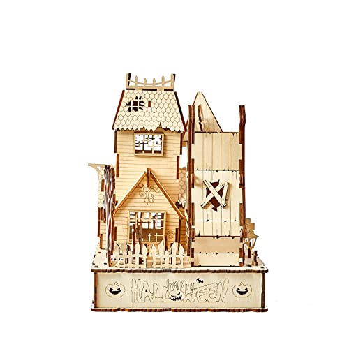 bennama 3D Wooden Puzzles Halloween House Kits Includes Light Strip, Brainteaser and Puzzle for Halloween/Birthday,Gifts for Adults and Teens to bennama