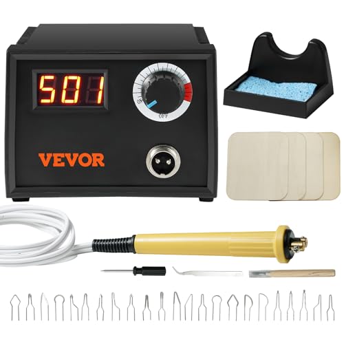 VEVOR Wood Burning Kit, 200~700°C Adjustable Temperature with Display, Wood Burner with 1 Pyrography Pen, 23 Wire Nibs, 1 Pen Holder, 4 Wood Chip, 1 - WoodArtSupply