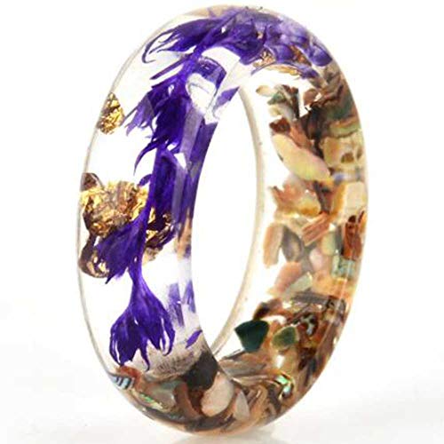 Jude Jewelers Transparent Acrylic Resin Dry Flower Candy Color Wedding Band Party Ring (Purple, 7) Jude Jewelers