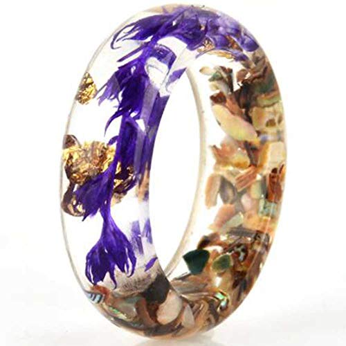 Jude Jewelers Transparent Acrylic Resin Dry Flower Candy Color Wedding Band Party Ring (Purple, 7) - WoodArtSupply