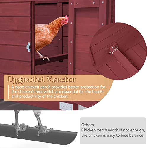 Petsfit Large Chicken Coop with Upgraded Perches, Wooden Outdoor Chicken Cage with Large Nesting Box, Weatherproof Open Asphalt Roof, and Removable Petsfit