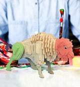 Puzzled Bundle of Owl, Wolf and Buffalo Wooden 3D Puzzle Construction Kits, Fun Unique and Educational DIY Wild Animals Toys Assemble Model Puzzled