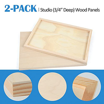 Unfinished Birch Wood Canvas Panels Kit, Falling in Art 2 Pack of 12x16’’ Studio 3/4’’ Deep Cradle Boards for Pouring Art, Crafts, Painting, and More