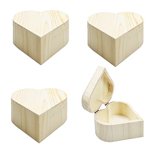 Chris.W 4 Pieces Unfinished Wooden Box Heart Shaped Eternal Flower Storage Box, Natural Wood Box with Maganets for Crafting Making Jewelry Box Art Chris.W