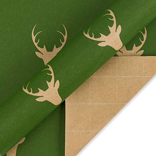 RUSPEPA Christmas Wrapping paper - Brown Kraft Paper with Red and Green Pattern For -Christmas Elements Collection-6 Roll-30Inch X 10Feet Per Roll - WoodArtSupply