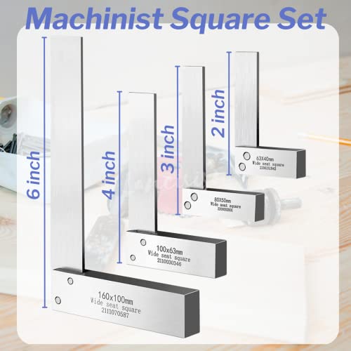 Lancisism Machinist Square Set 2, 3, 4, 6 Inch, Precision Engineer Wide Seat Square Mechanical Engineer Steel Angle Ruler High Precision 90 Degree Lancisism