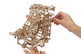 UGEARS Wooden Marble Run Kit - 3D Puzzle Wood Marble Run Stepped Hoist with 3-Stepped Lift Mechanism and 10 Marbles - Kinetic DIY Marble Run Wooden UGEARS