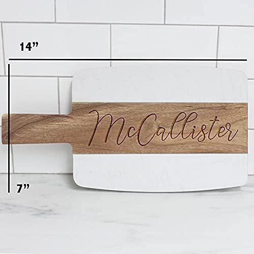 Cheese Board, Personalized Wood Marble Cutting Board, Initial Marble Cheese Board Charcuterie Boards, Engagement Gifts for Couples (Rectangular Wood - WoodArtSupply