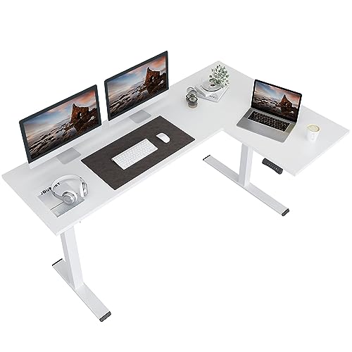 FLEXISPOT Corner Desk Dual Motor L Shaped Computer Electric Standing Sit Stand Up Desk Height Adjustable Home Office Table with Splice Board, 71x48 FLEXISPOT