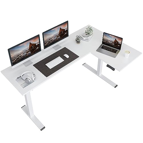 FLEXISPOT Corner Desk Dual Motor L Shaped Computer Electric Standing Sit Stand Up Desk Height Adjustable Home Office Table with Splice Board, 71x48