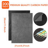 200 Sheets Carbon Paper Black Graphite Paper Transfer Tracing Paper and 5 Pieces Ball Embossing Styluses for DIY Woodworking, Paper, Canvas and Other Ueerdand