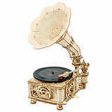 ROKR 3D Wooden Puzzles Gramophone for Adults - DIY Mechanical Model Kit 1:1 Replica Record Player Support 7"/10" Vinyl Premium Gift Hobbies for ROKR