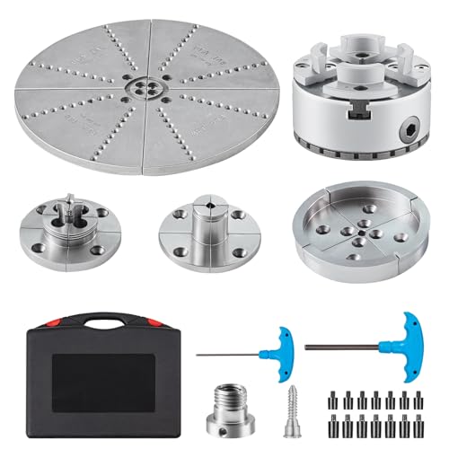 VEVOR KP965 Lathe Chuck, 4-Jaw 3.75" Diameter, Metal Lathe Chuck Turning Machine Accessories with 5 Sets of Jaws, Self-centering Tool, for Precision - WoodArtSupply