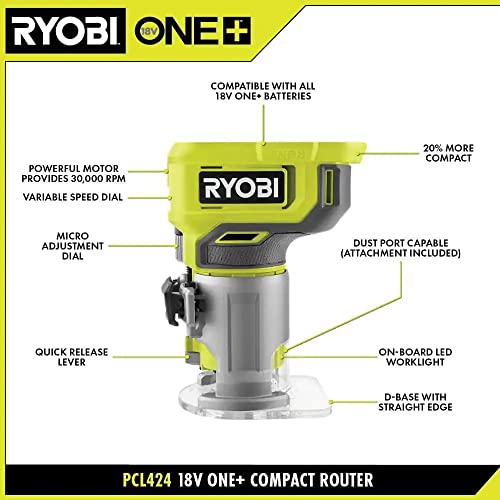 Ryobi P601 One+ 18V Lithium Ion Cordless Fixed Base Trim Router (Battery  Not Included – Tool Only)