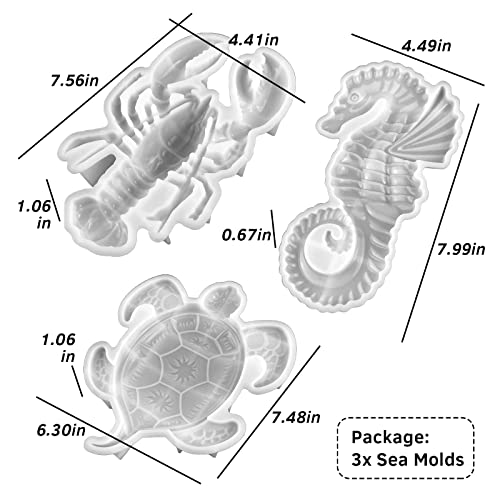 3Pcs Sea Animal Resin Molds Silicone Sea Turtles Lobster Seahorse Mold Epoxy Resin Casting Mold Large Unique Marine Mould for DIY Resin Concrete - WoodArtSupply